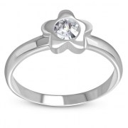 Clear CZ Petals Silver Ring, r259